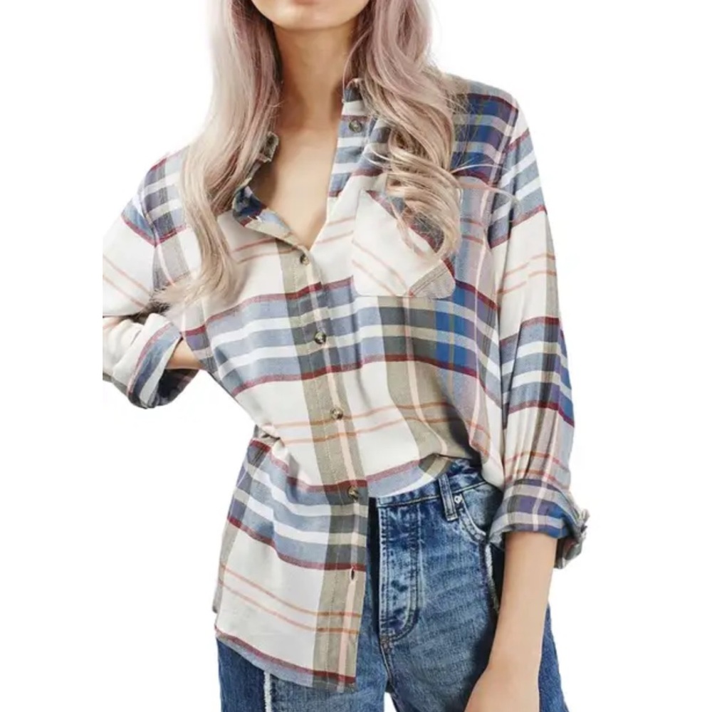 Topshop Chest Pocket Plaid Shirt